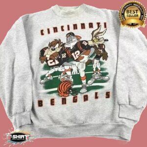 Vtg Cincinnati Bengals Looney Tunes Crewneck Sweatshirt Ash Retro Unisex